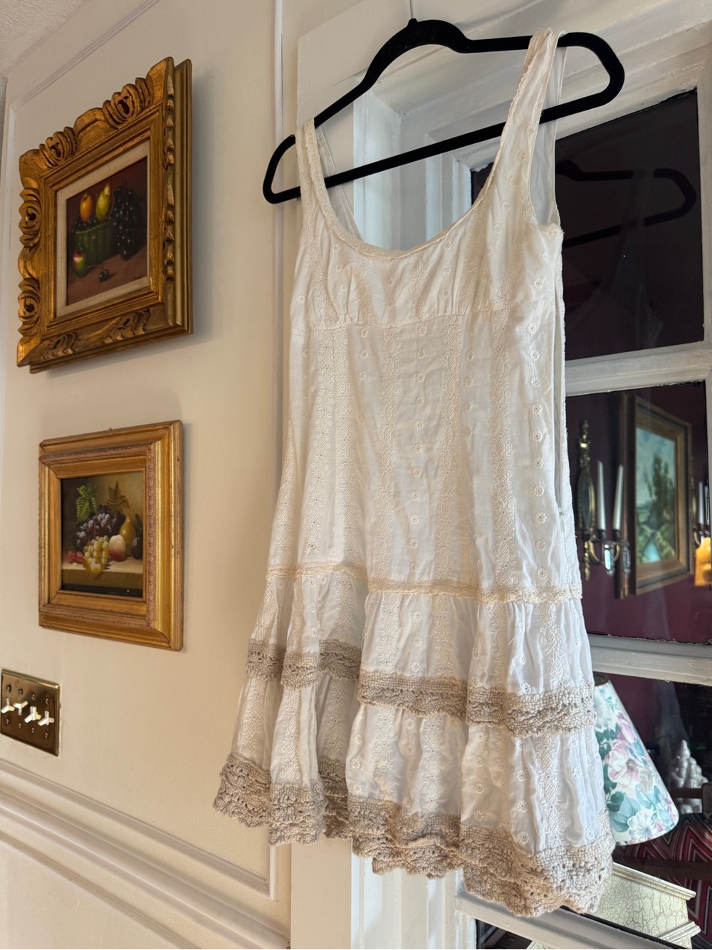 Free People Ivory Embroidered V-Neck Dress